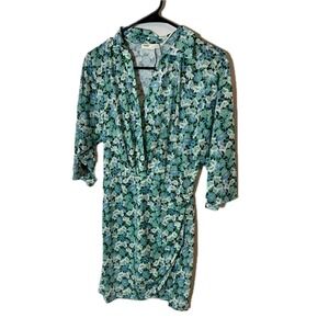 pull and bear green floral dress Pull & Bear Women's Large Shift Dress Green Floral 3/4 Sleeve